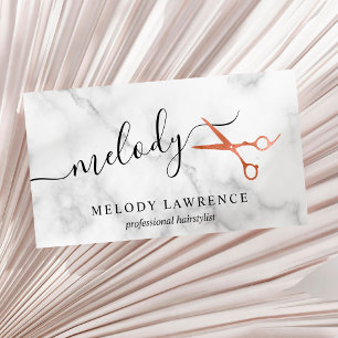 Elegant copper rose gold scissors hairstylist business card
