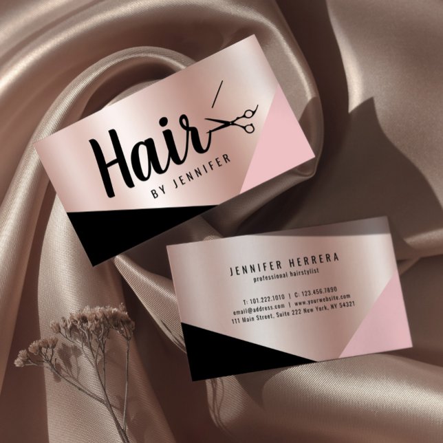 Elegant copper rose gold scissors hairstylist business card (Creator Uploaded)