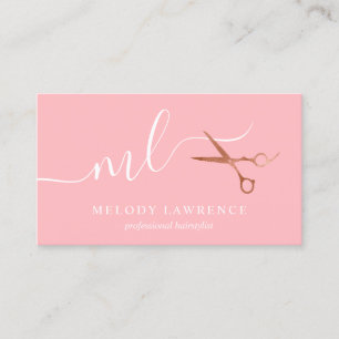 Elegant copper rose gold scissors hairstylist business card