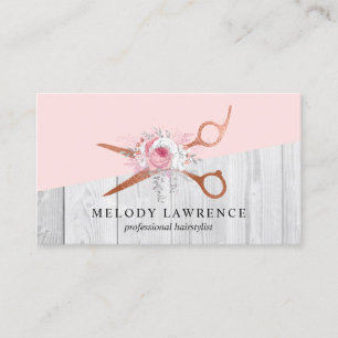 Elegant copper rose gold scissors hairstylist business card