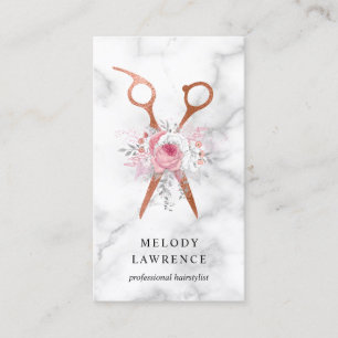 Elegant copper rose gold scissors hairstylist business card