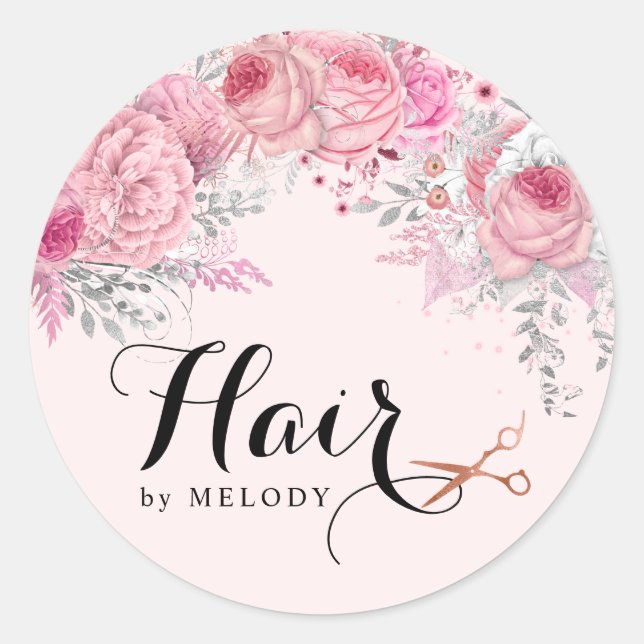 Elegant copper rose gold scissors hairstylist classic round sticker (Front)