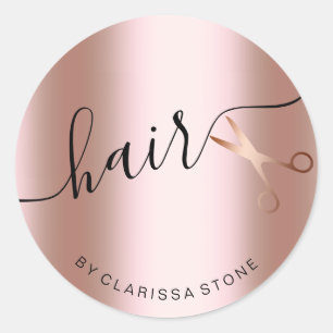 Elegant copper rose gold scissors hairstylist classic round sticker