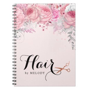 Elegant copper rose gold scissors hairstylist notebook