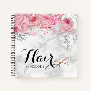 Elegant copper rose gold scissors hairstylist notebook