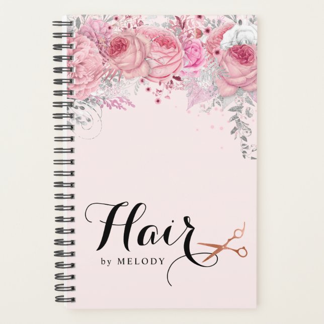 Elegant copper rose gold scissors hairstylist planner (Front)