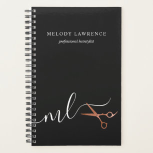 Elegant copper rose gold scissors hairstylist planner
