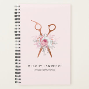 Elegant copper rose gold scissors hairstylist planner
