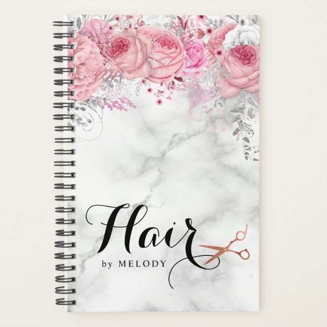 Elegant copper rose gold scissors hairstylist planner (Front)