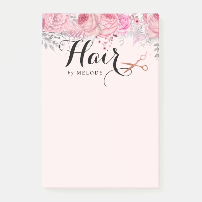Elegant copper rose gold scissors hairstylist post-it notes (Front)