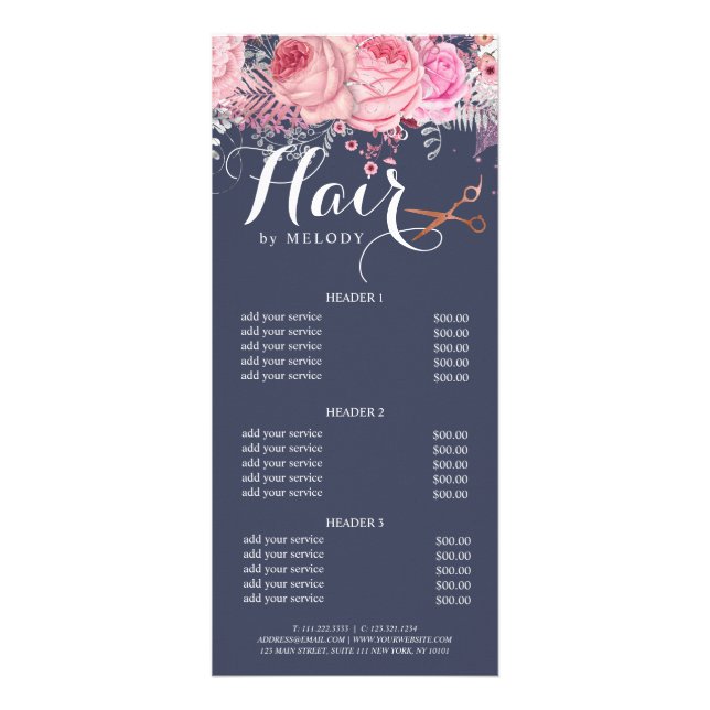 Elegant copper rose gold scissors hairstylist rack card (Front)