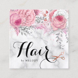 Elegant copper rose gold scissors hairstylist square business card