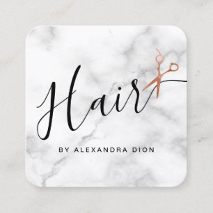 Elegant copper rose gold scissors hairstylist square business card