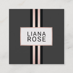 Elegant Copper Rose Gold Striped Black Square Square Business Card