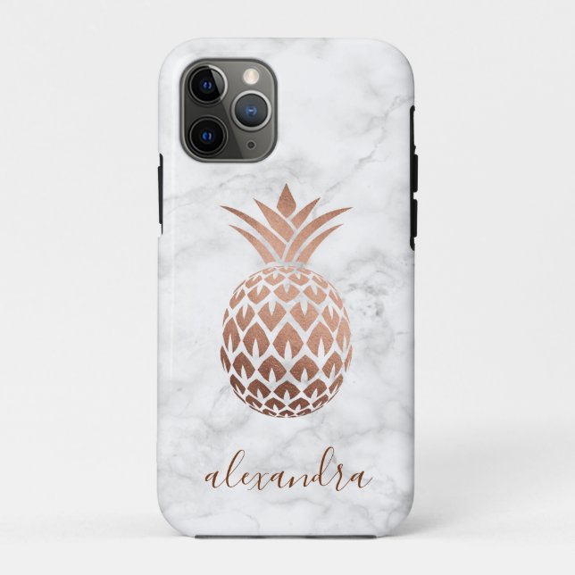 Elegant copper rose gold white marble pineapple Case-Mate iPhone case (Back)