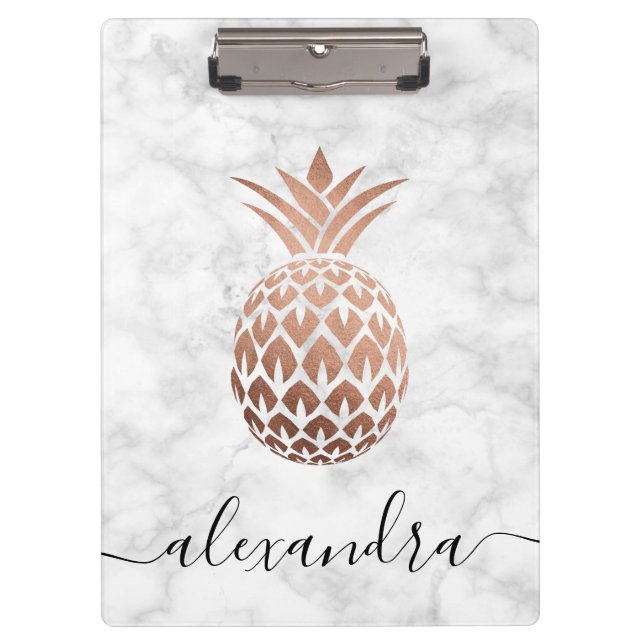 Elegant copper rose gold white marble pineapple clipboard (Front)