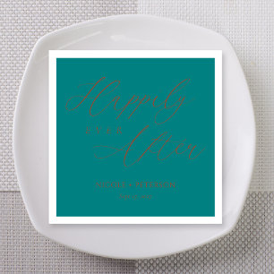 Elegant Copper Script Teal Wedding Napkin