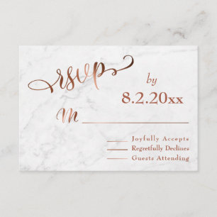 Elegant Copper Script w/ White Marble Wedding RSVP
