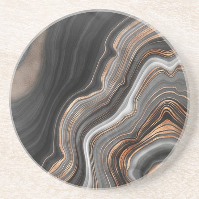 Elegant Copper, Silver and Black Marble Coaster (Front)
