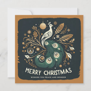 Elegant Copper Stylised Peacock Merry Christmas  Holiday Card