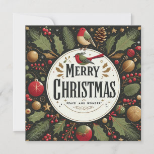 Elegant Copper Stylised Robin Merry Christmas Holiday Card