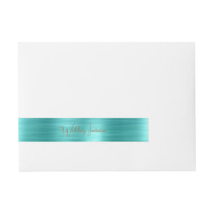 Elegant Copper Text Teal Foil Wedding Invitation Wraparound Address Label