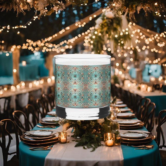 Elegant Copper Turquois Floral Circles  Whiskey Glass (Creator Uploaded)