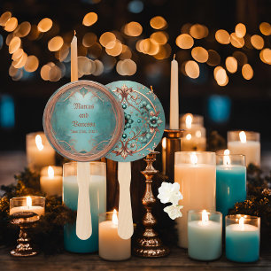 Elegant Copper Turquoise Garden Wedding Fans