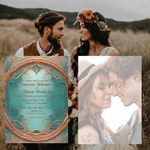 Elegant Copper Turquoise Wedding Invitation