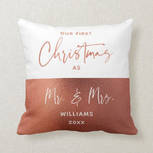 Elegant Copper & White 1st Christmas Mr Mrs Photo Cushion