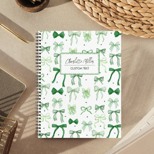 Elegant Coquette Aesthetic Green Bows Spiral Notebook