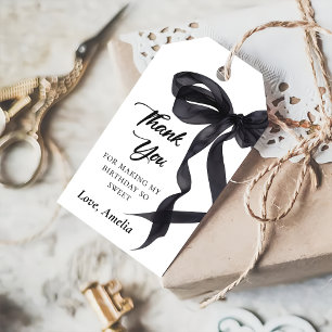 Elegant Coquette Black Bow Birthday Gift Tag