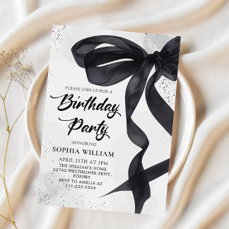 Elegant Coquette Black Bow Birthday Party Invitation