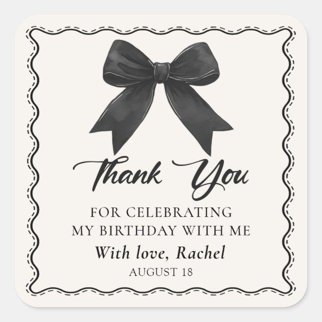 Elegant Coquette Black Bow Birthday Sticker (Front)