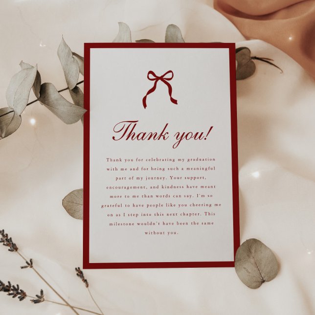 Elegant Coquette Bow Chequered Graduation Party Thank You Card (Creator Uploaded)