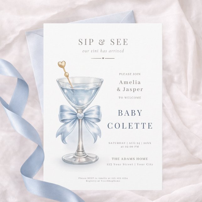 Elegant Coquette Bow Martini Boy Sip and See  Invitation (Creator Uploaded)
