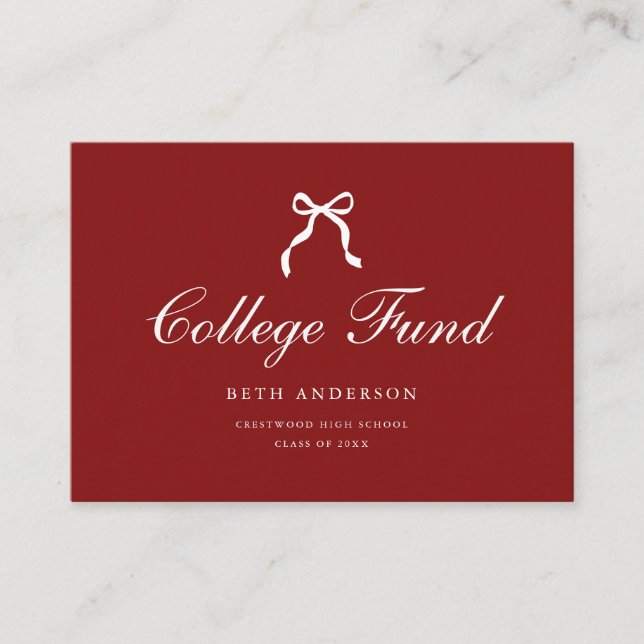 Elegant Coquette Bow Red Graduation College Fund Enclosure Card (Front)