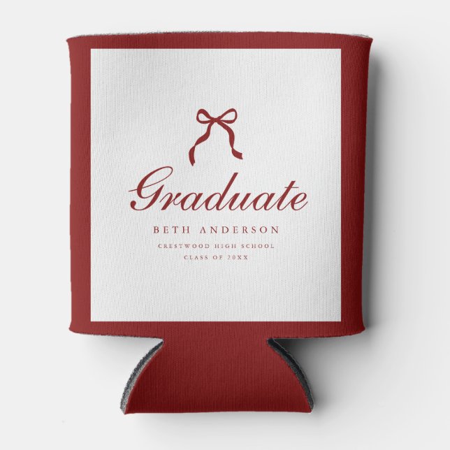 Elegant Coquette Bow Wine Red Graduation Party Can Cooler (Front)