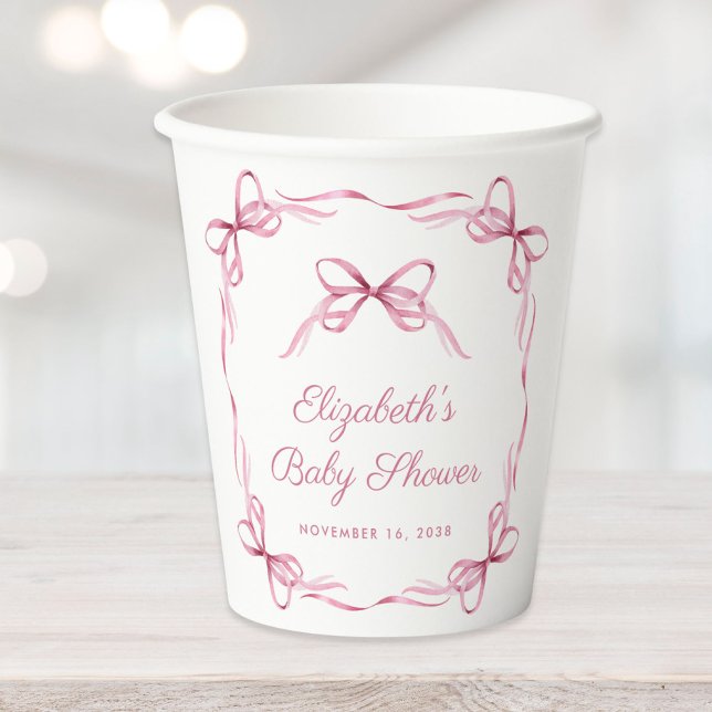 Elegant Coquette Bows Pink Baby Girl Shower Paper Cups (Creator Uploaded)