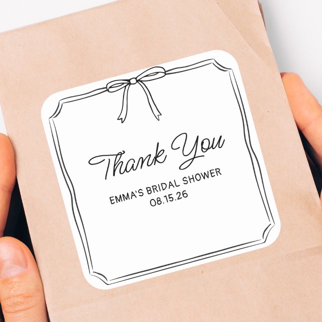 Elegant Coquette Chic Bow Bridal Shower Thank You  Square Sticker (Creator Uploaded)