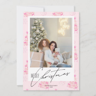 Elegant Coquette Christmas tree pink bow 1 photo Holiday Card