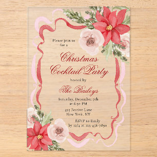 Elegant Coquette Floral Christmas Cocktail Party Acrylic Invitations