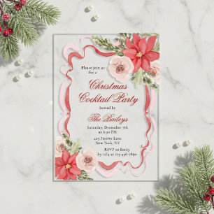Elegant Coquette Floral Christmas Cocktail Party Acrylic Invitations