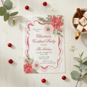 Elegant Coquette Floral Christmas Cocktail Party Vellum Invitations