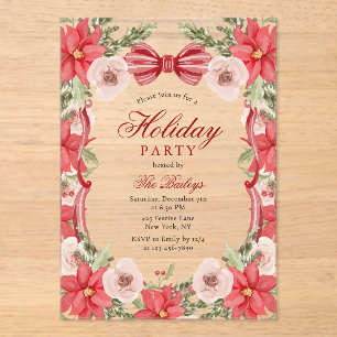 Elegant Coquette Floral Christmas Holiday Party Acrylic Invitations