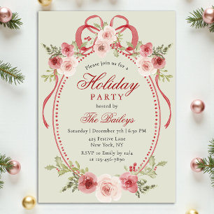 Elegant Coquette Floral Christmas Party Acrylic Invitations