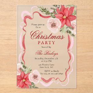 Elegant Coquette Floral Christmas Party Acrylic Invitations