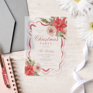 Elegant Coquette Floral Christmas Party Vellum Invitations