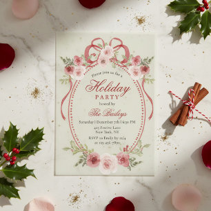 Elegant Coquette Floral Christmas Party Vellum Invitations