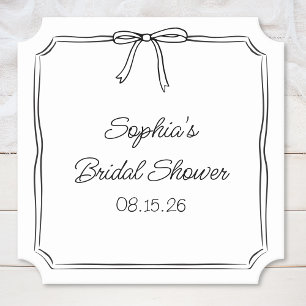 Elegant Coquette Hand Drawn Bow Cute Bridal Shower Paper Coaster
